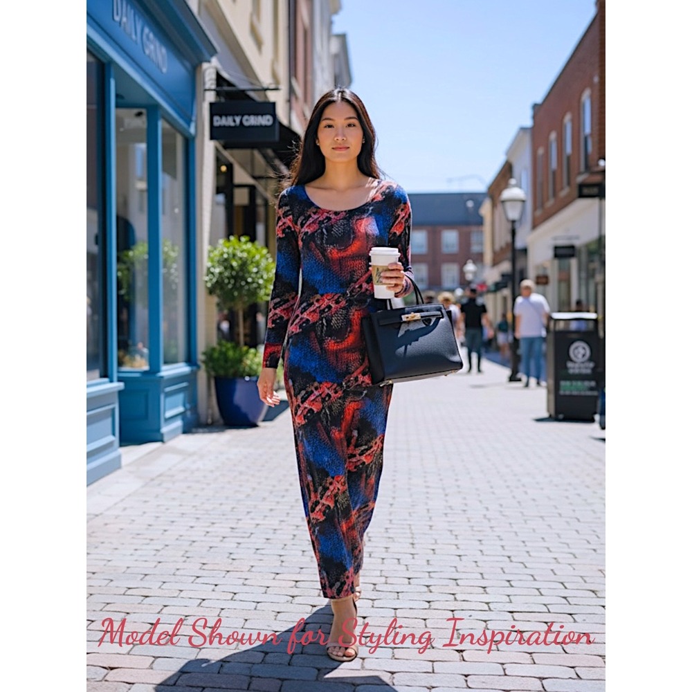 Vertigo XS Abstract Snake Print Maxi Dress Long Sleeve Side Slit Bodycon NWT